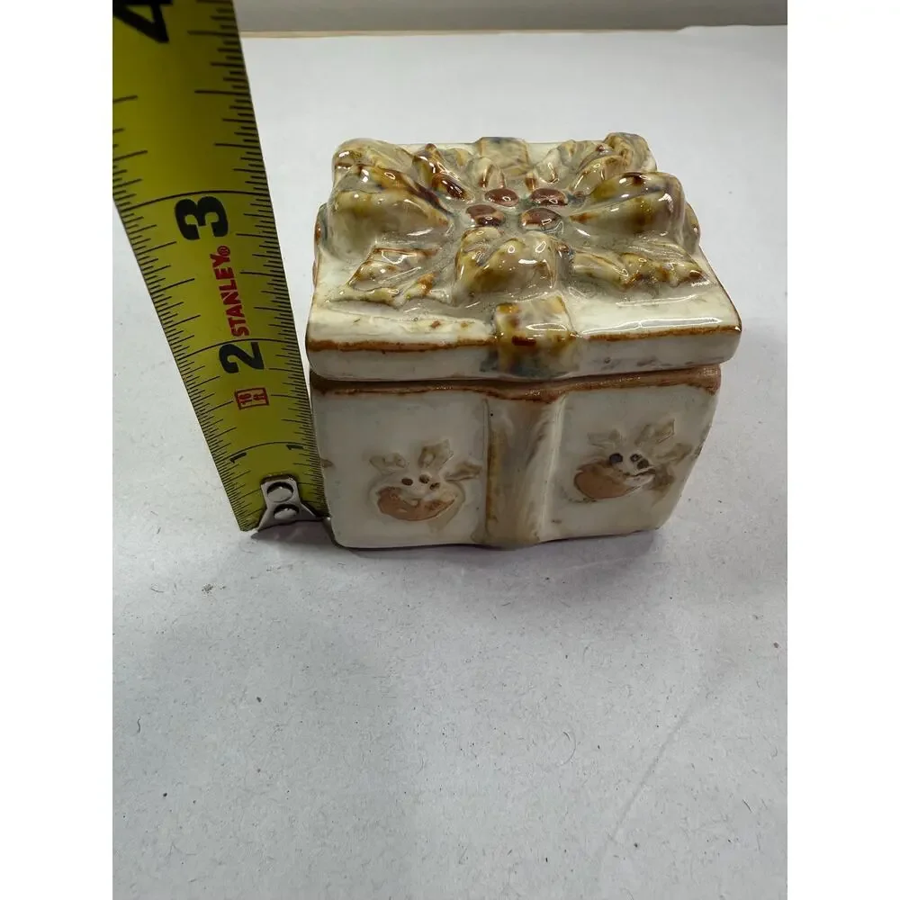 Vintage Ceramic Trinket Box | Flower Relief, Speckled Glaze, Co-Op